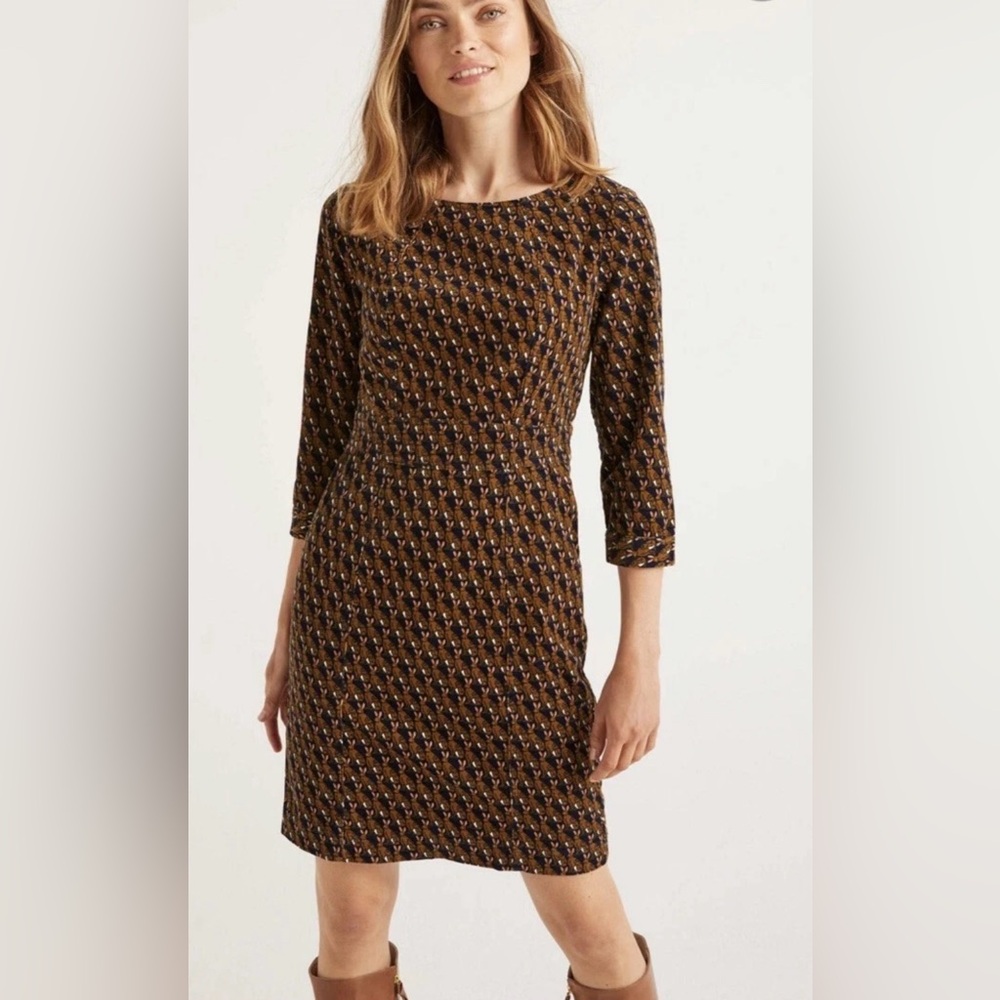Boden Brown and Black Geometric 3/4 Sleeve Dress